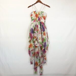 Vintage 90s Roberta Floral High Low Dress White Ruffle